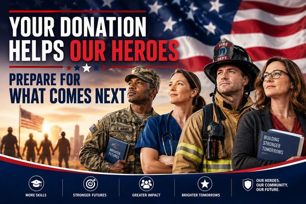 Veteran, nurse, firefighter and teacher representing heroes supported by Veterans4Veterans.