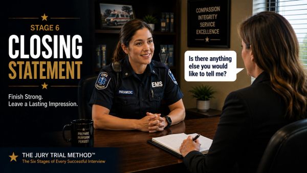 EMS professional practicing a strong closing statement to leave a lasting impression during a job in