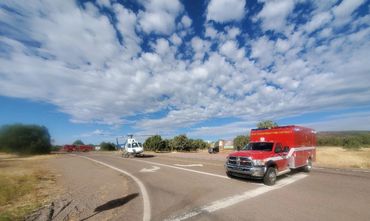Fire truck and helicopter