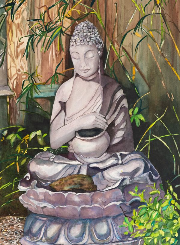 Garden Buddha, original watercolor painting