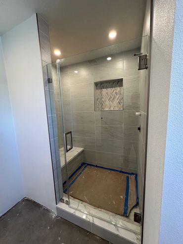 New custom shower tile with bench in Allied Gardens Bathroom remodel