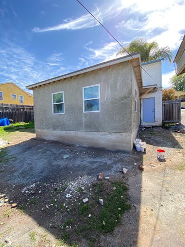 Stucco exterior of Lemon Grove ADU