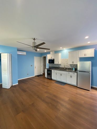 Finished kitchen area of lemon grove adu accessory dwelling unit, painting and floors complete