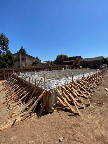 Foundation ready to pour concrete with rebar and forms for accessory dwelling unit adu
