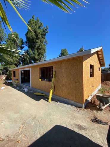 Exterior framing view of San Diego ADU
