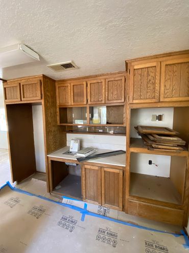 Existing kitchen in Alpine whole home remodel, prep for paint and new countertops LZ Construction