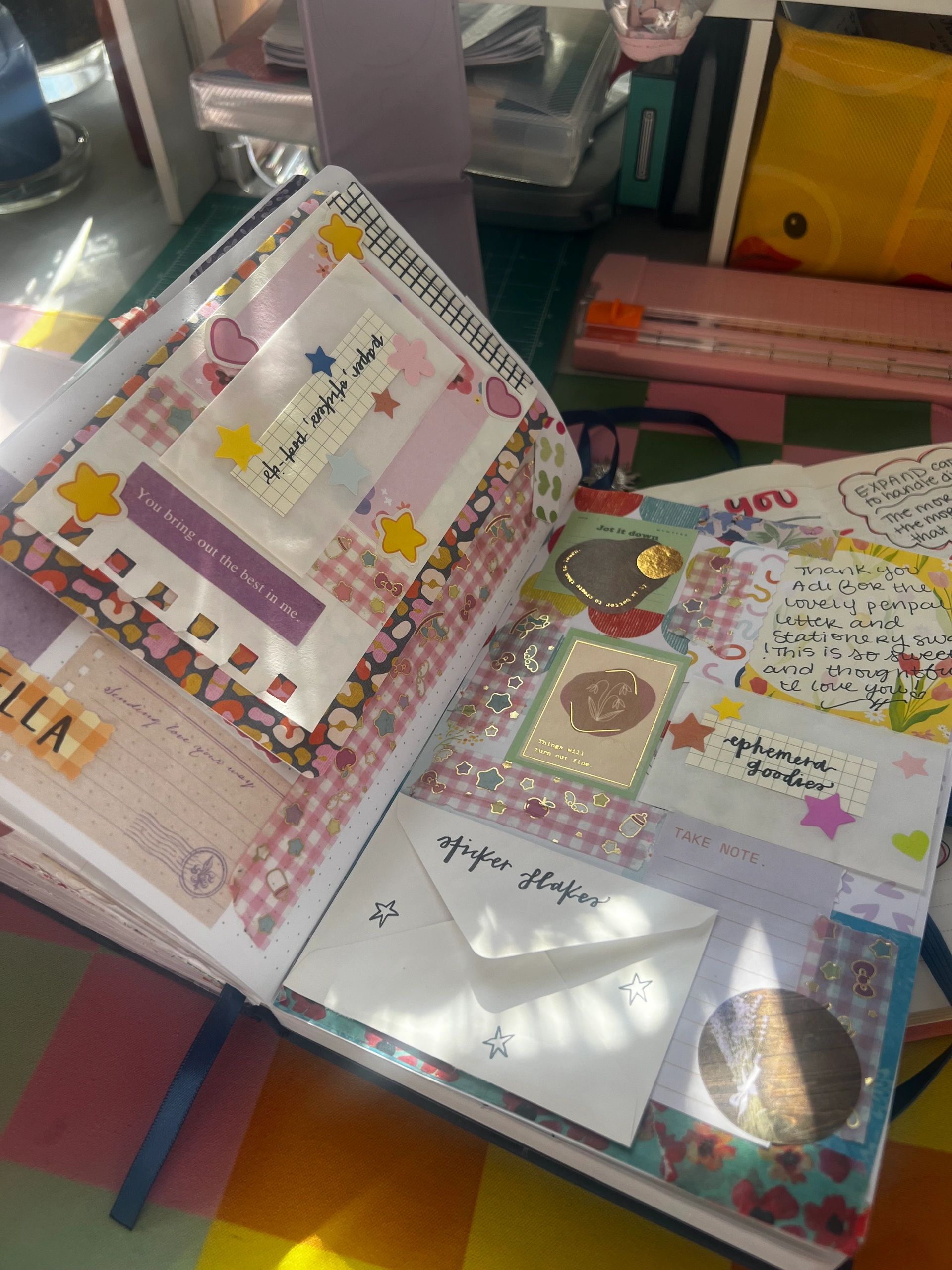 Pastel themed junk journal spread