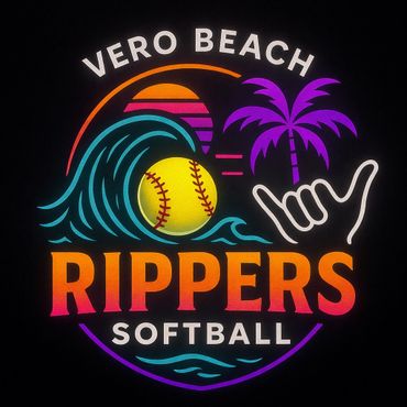 Colorful neon sign featuring a softball and text 'RIPPERS SOFTBALL'.