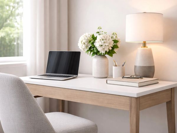 Thoughtfully designed home office featuring a functional workspace, modern furnishings, and curated décor that blends comfort, productivity, and timeless style.