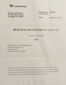 Occupation License for Leak Finder Plus