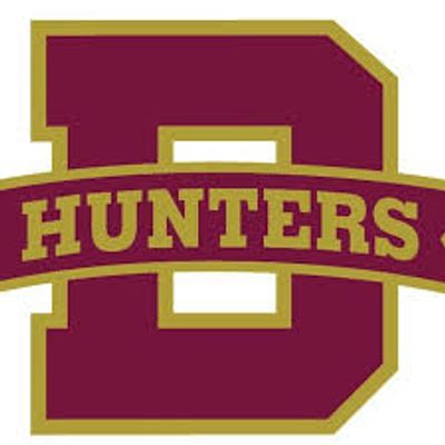 Maroon and gold letter 'D' with 'HUNTERS' text across it.