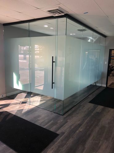 Valley Glass customer waiting area being tinted in Suntek Matte film,good customer of New Image