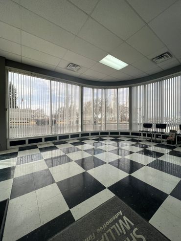 Interior view of Brigham City bodyshop showing color of Daylight Natural 20%, neutral color