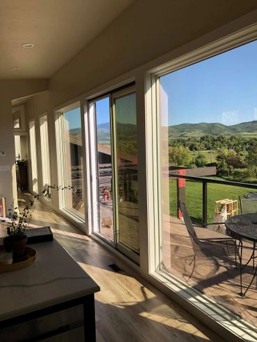 Home located on Pine View Reservoir using Suntek IDS 35% bronze, interior view looking west