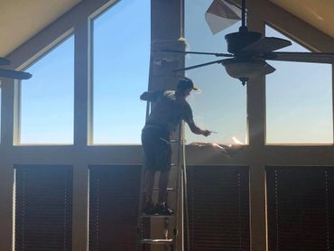 Interior view of height of Bear Lake cabin windows in Idaho, beautiful