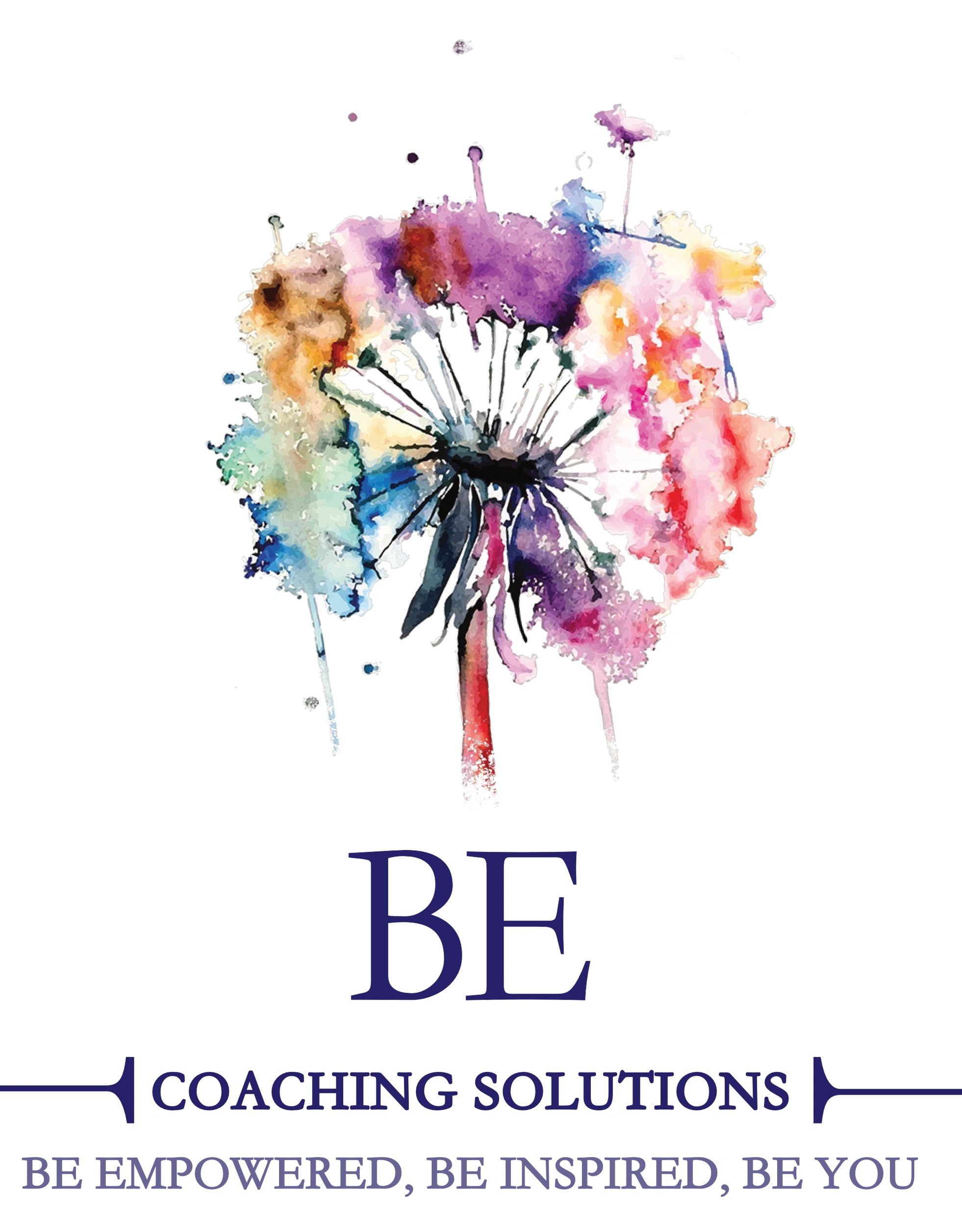 be coaching solutions company logo, a colourful dandelion with the company brand