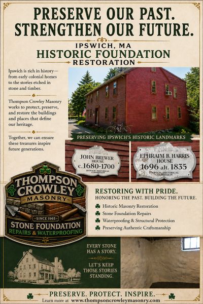 Historic Ipswich MA stone foundation repairs and waterproofing