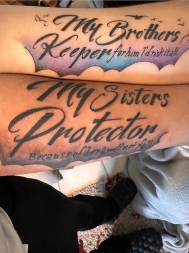 Matching tattoos about sibling roles and protection.
