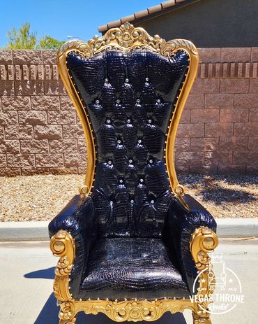 Black & gold crocodile throne chair rental in Vegas perfect for outdoor weddings or milestone events
