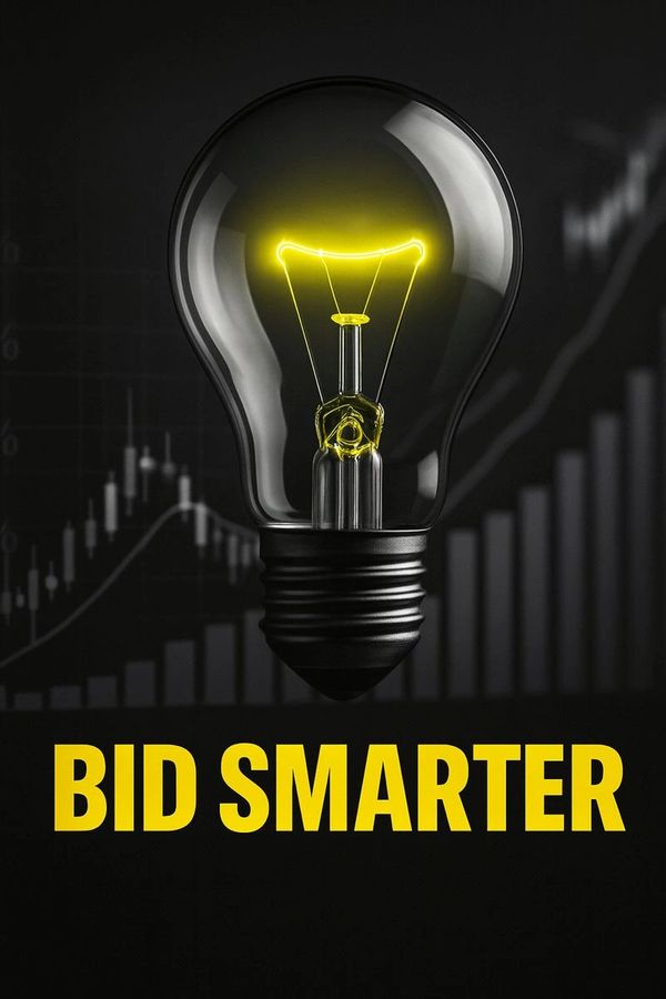 Glowing light bulb with the phrase 'BID SMARTER' in bold yellow letters.