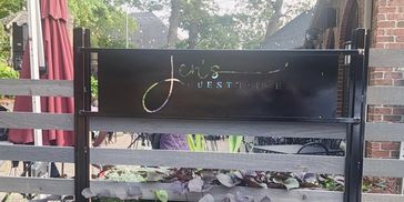 laser cut exterior sign and powder coated