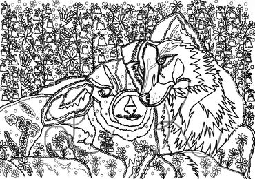 Story Wyoming FREE coloring page. Sheep Dog art original kraft