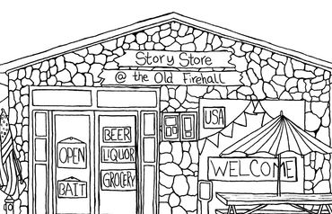 Story Wyoming Story Store old firehall pen ink art coloring page Story Wyoming