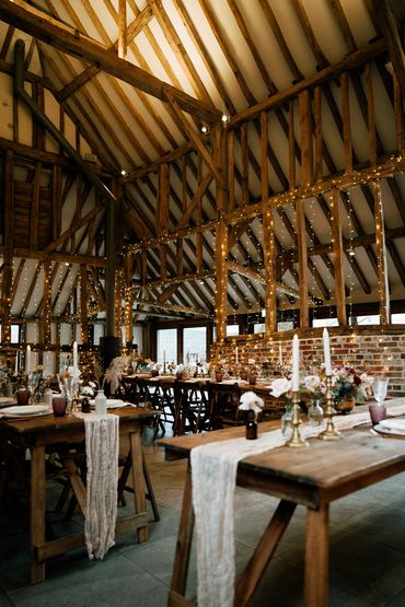 Fairy light installation at The Oak Barn, Frame Farm