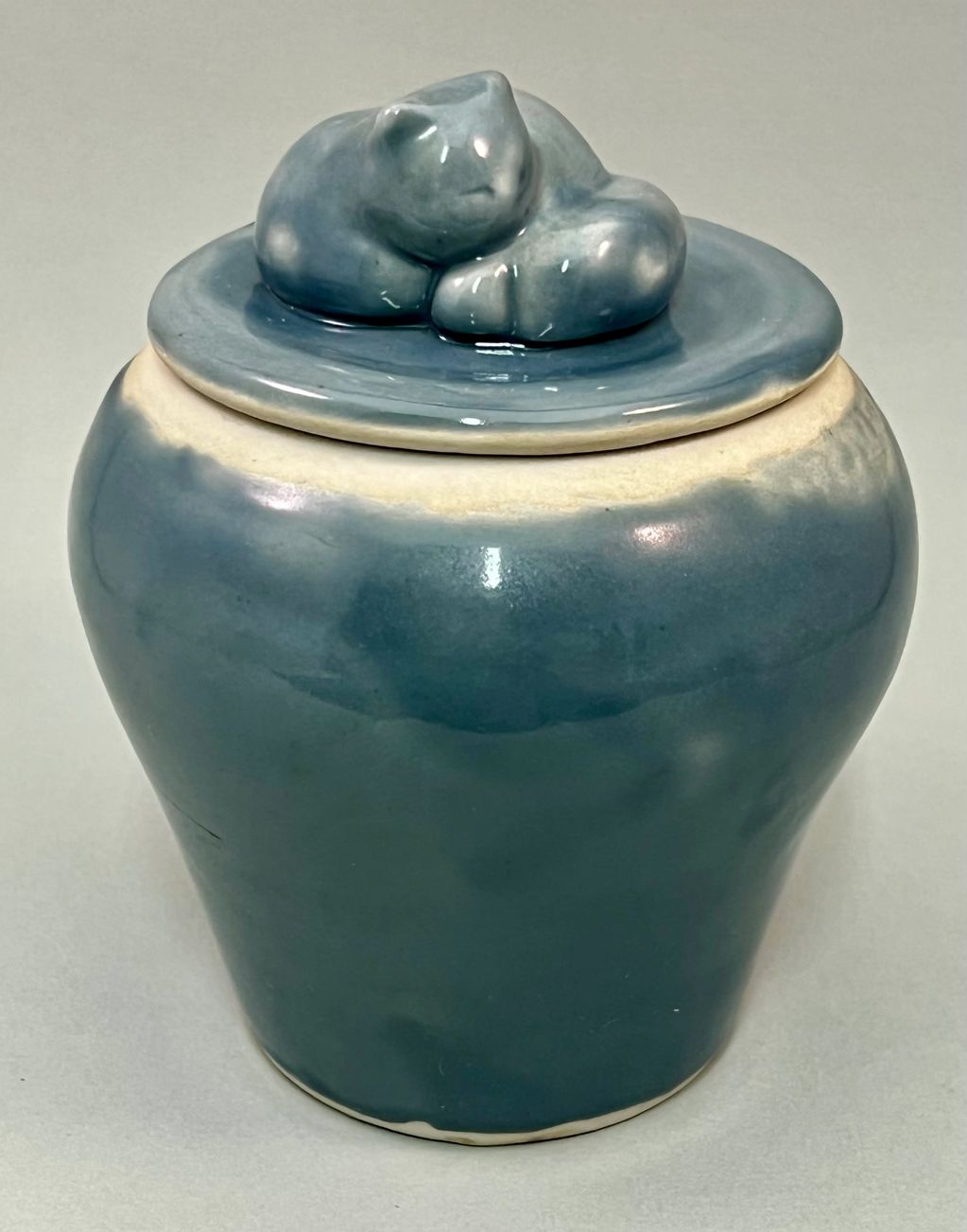 Rest. Porcelain lidded urn. Celadon glaze.