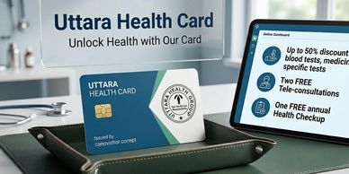 Uttara Health Card promoting health benefits and discounts.