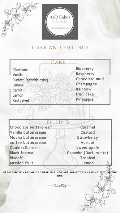 Asqcakes, cake and filling flavors