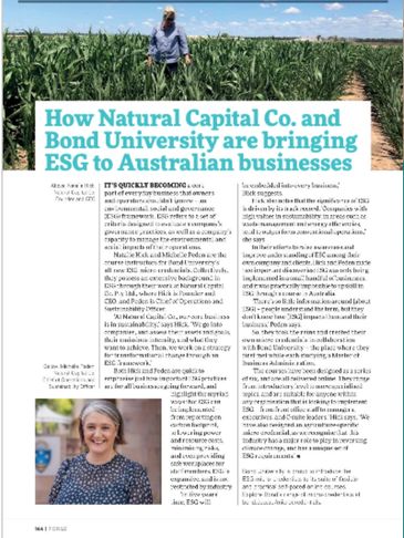 Article about Natural Capital Co. and Bond University aiding Australian businesses.