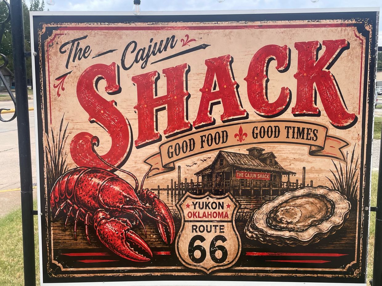 Sign for The Cajun Shack in Yukon, Oklahoma on Route 66.