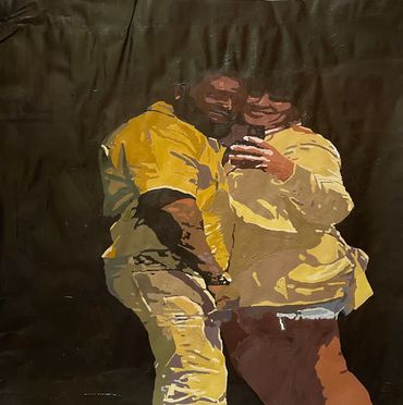 Hand-painted couple artwork, brushwork and expressive character, capturing personality, warmth