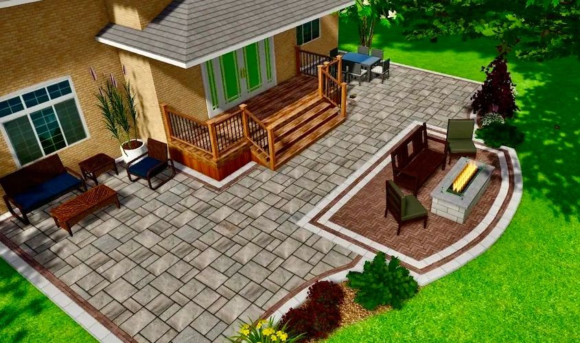 3D landscape design rendering of interlock patio in Simcoe County Ontario