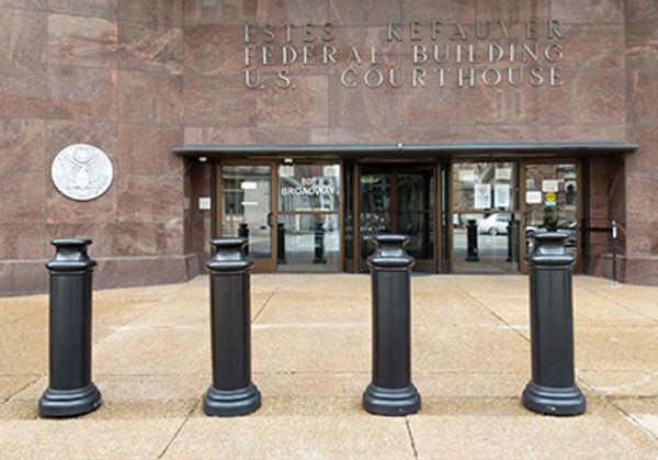 Entrance of Estes Kefauver Federal Building U.S. Courthouse.