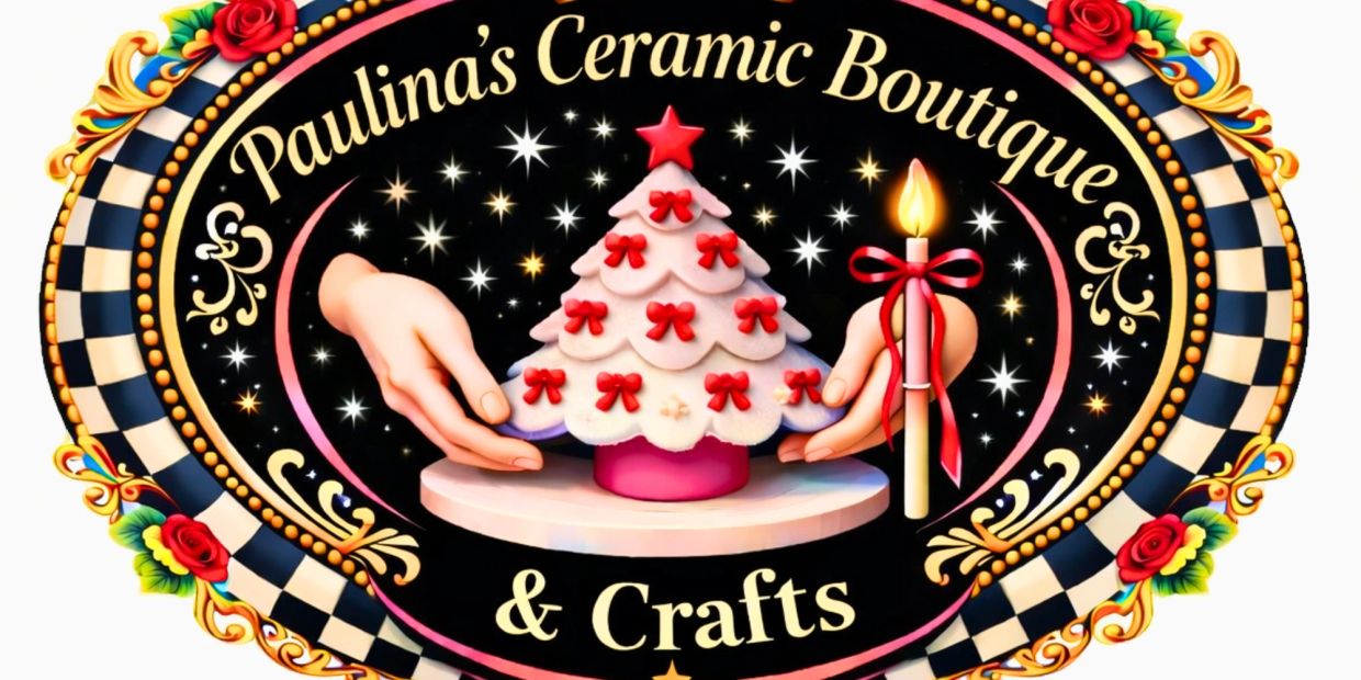 Decorative sign for Paulina's Ceramic Boutique & Crafts.