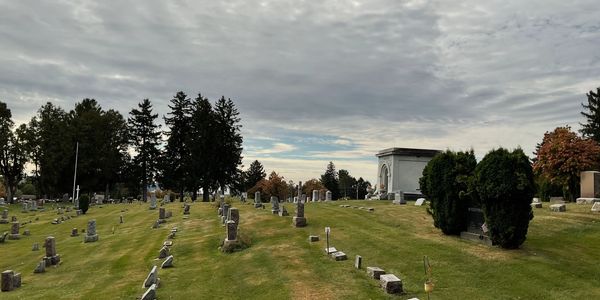 color panoramic view of the Al Ringling mausoleum in the Walnut hill Cemtary, Baraboo, WI