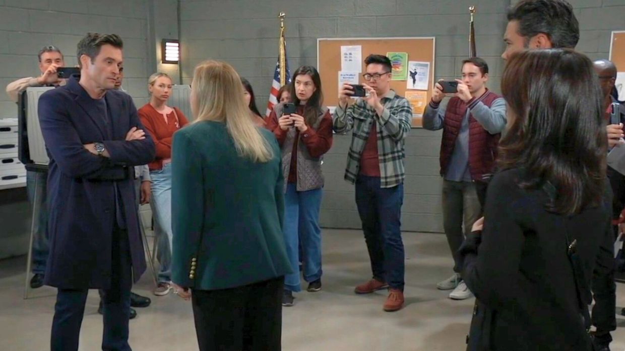 Laura threatens Dalton in front of a crowd on General Hospital