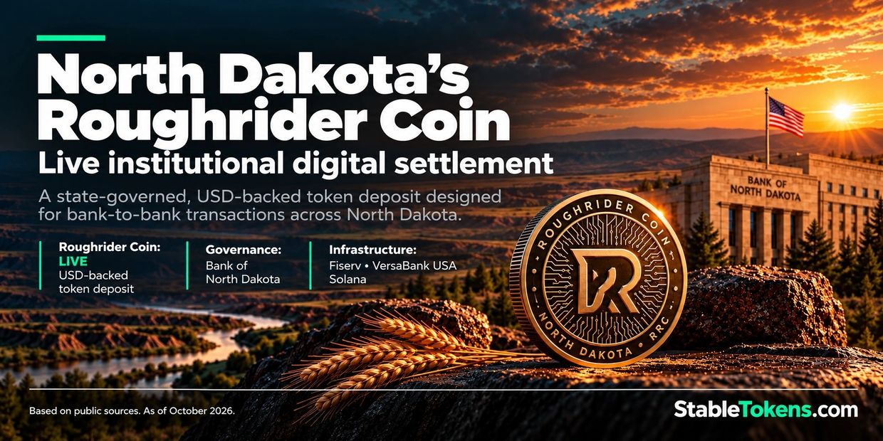 North Dakota Roughrider Coin: live USD-backed digital token built on Fiserv infrastructure.