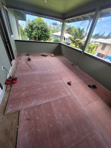 Agren Project; New Construction, hardi backer installed on deck, and tile to be applied.