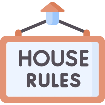 Sign saying 'House Rules'.