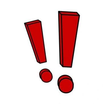 Two red 3D exclamation marks on white background.