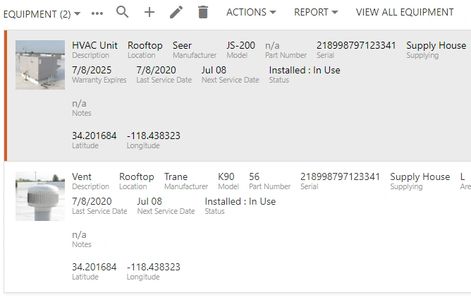Work Order Equipment List