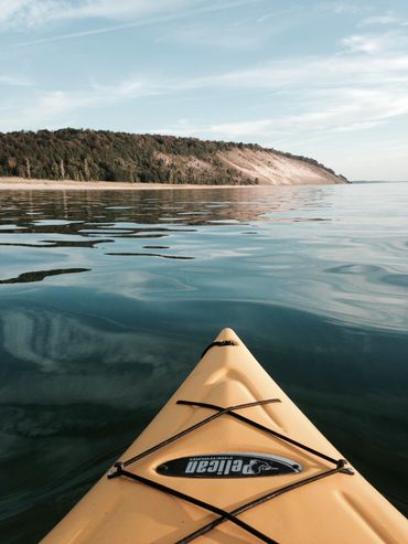 Kayaking out of the channel onto Lake Michigan