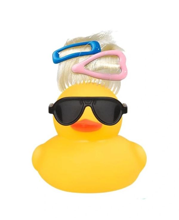 Blonde hair rubber duck with barretts and sunglasses!