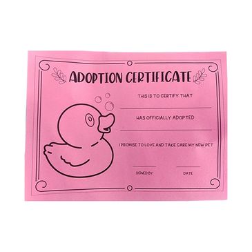 Rubber duckie adoption certificate