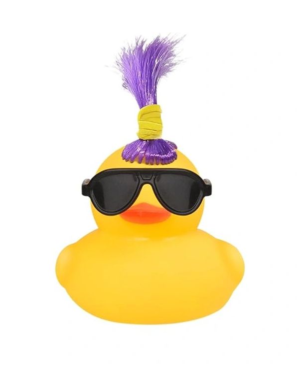 Rubber Duck with purple fountain hair and sunglasses!