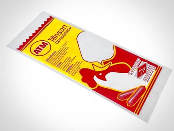 ATM brand sausage packaging with chicken illustration.