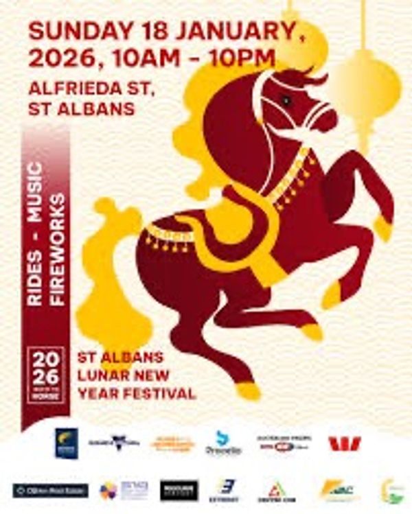 St Albans Lunar New Year Festival poster with horse illustration.